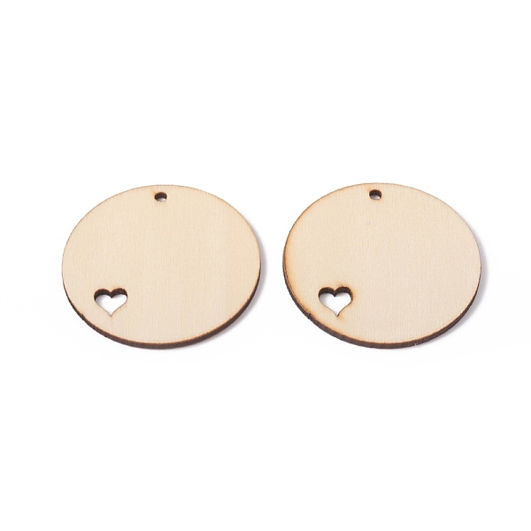 

PandaHall Unfinished Natural Poplar Wood Pendants, Undyed, Flat Round with Heart, BurlyWood, 49.5x2.5mm, Hole: 3mm Wood Flat Round Orange