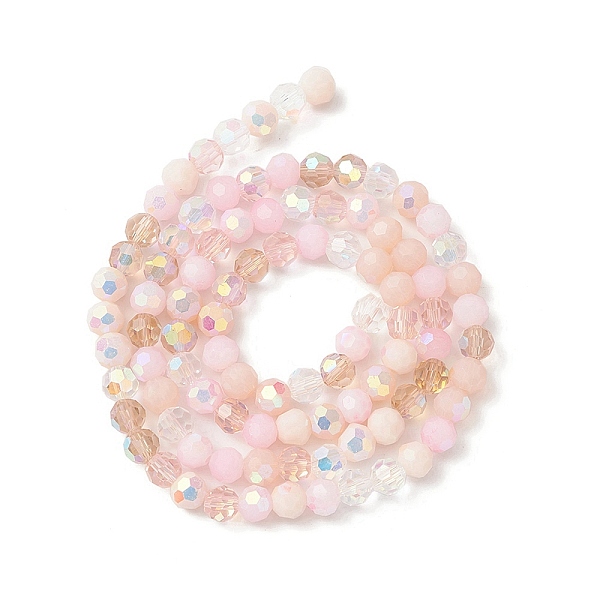 

PandaHall Electroplate Glass Beads Strands, Faceted(32 Facets), Half AB Color Plated, Round, Pink, 6x5mm, Hole: 1.4mm, about 100pcs/strand...