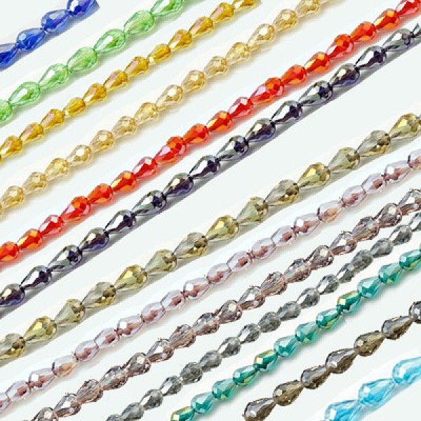 

PandaHall Electroplate Glass Beads Strands, Faceted, Teardrop, Dark Red, 15x10mm, Hole: 1mm, 50pcs/strand, 27.1 inch Glass Teardrop Red