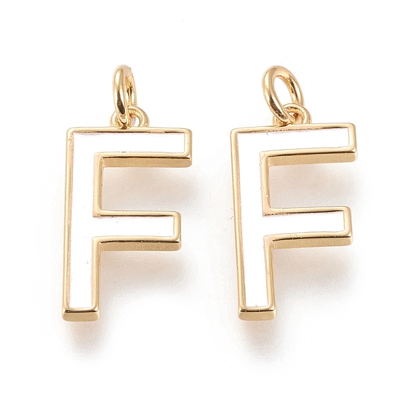 

PandaHall Brass Enamel Pendants, with Jump Ring, Long-Lasting Plated, Real 18K Gold Plated, Letter.F, White, Letter.F, F: 18x9.5x1.8mm, Jump...