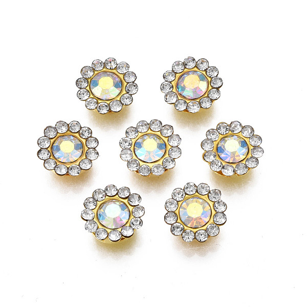 

PandaHall Sew on Rhinestone, Glass Rhinestone, with Iron Prong Settings, AB Color Plated, Faceted, Flower, Crystal AB, 9x4mm, Hole: 1.2mm..., Clear