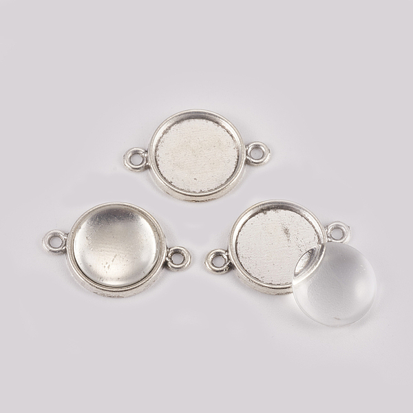

PandaHall DIY Links Making, with Alloy Cabochon Connector Settings and Clear Glass Cabochons, Flat Round, Antique Silver, Connector Setting...