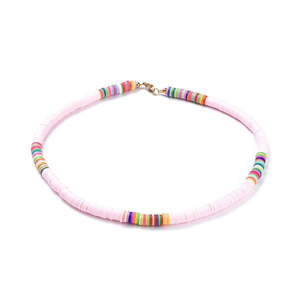 

PandaHall Handmade Polymer Clay Heishi Beaded Necklaces, with Brass Spacer Beads and 304 Stainless Steel Findings, Pink, 15.9~16.1 inch...