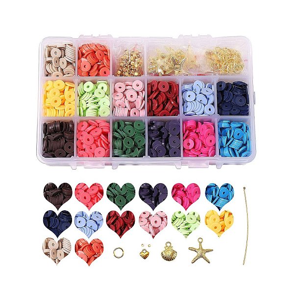 

PandaHall DIY Jewelry Kits, with Handmade Polymer Clay Heishi Beads, Alloy Pendants, Elastic Thread, Brass Spacer Beads & Ball Head Pins &..., Multicolor