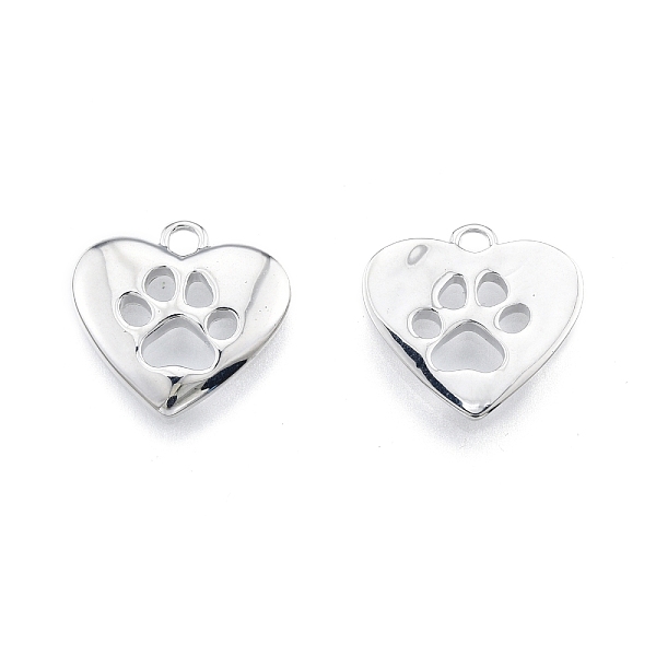 

PandaHall Ion Plating(IP) Brass Pendants, Heart with Cat Paw Charms, Real Platinum Plated, 15x16x2mm, Hole: 1.8mm Brass Heart