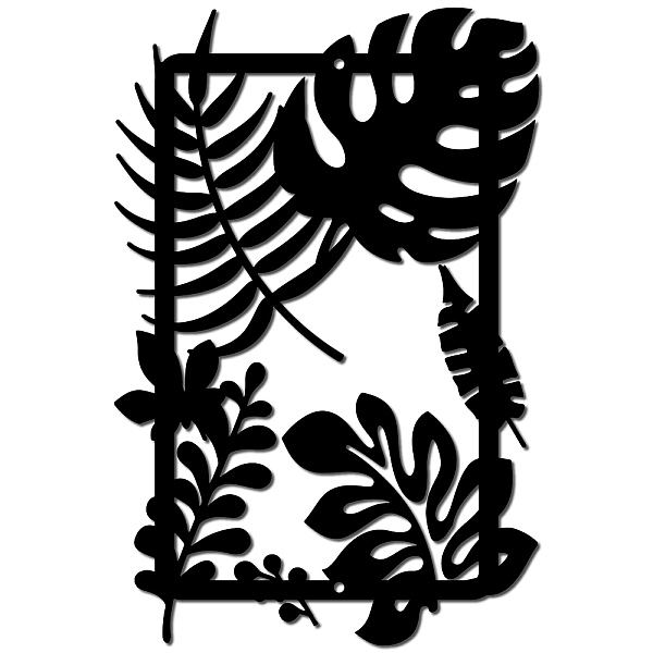 

PandaHall CREATCABIN Leaf Metal Wall Decor Black Tropical Plants Metal Wall Art Hanging Ornament Iron Wall Decoration Rectangle Frame...