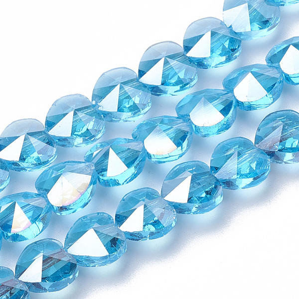 

PandaHall Electroplate Glass Beads, AB Color Plated, Faceted, Heart, Deep Sky Blue, 14x14x8.5mm, Hole: 1mm Glass Heart Blue