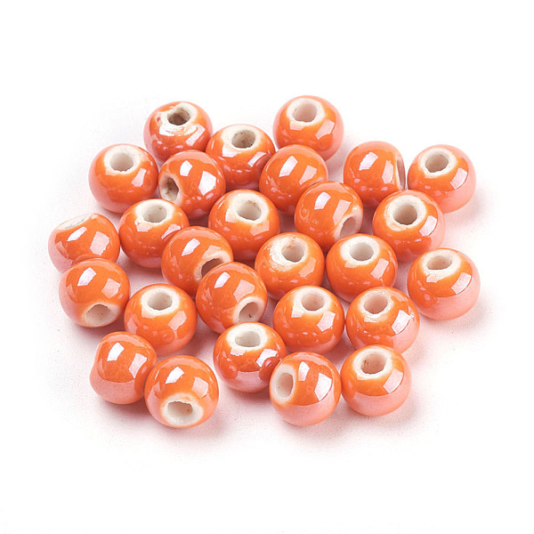 

PandaHall Handmade Porcelain Beads, Pearlized, Round, Orange, 8mm, Hole: 2mm Porcelain Round Orange
