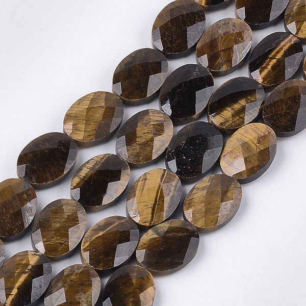 

PandaHall Natural Tiger Eye Beads Strands, Faceted, Oval, 18x13~13.5x5.5~6mm, Hole: 1.2mm, about 11pcs/strand, 7.8 inch Tiger Eye Oval