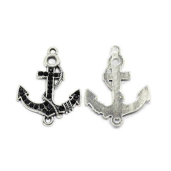 

PandaHall Anchor Antique Silver Tone Alloy Rhinestone Links connectors, Jet, 37x29x3mm, Hole: 2mm Alloy+Rhinestone Anchor & Helm Black