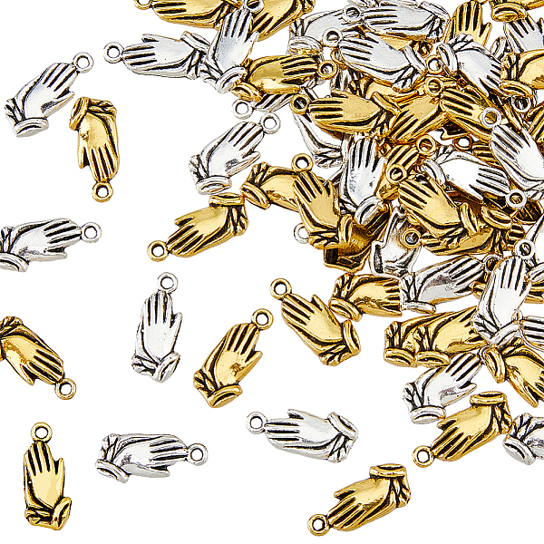 

PandaHall HOBBIESAY 120Pcs 2 Colors Zinc Alloy Pendants, Praying Hands Charm, Antique Silver & Antique Golden, 19.5x9x2.5mm, Hole: 1.8mm...