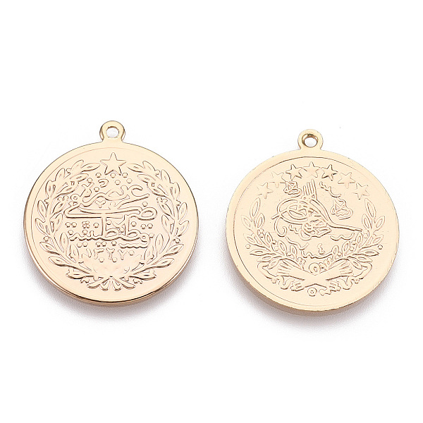 

PandaHall Brass Pendants, Flat Round, Nickel Free, Real 18K Gold Plated, 28.5x25x1mm, Hole: 1.8mm Brass Flat Round
