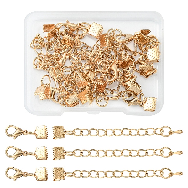 

PandaHall 10 Sets Iron Chain Extender, with Ribbon Ends & Alloy Lobster Claw Clasps and Teardrop Charms, Light Gold, 55mm Iron