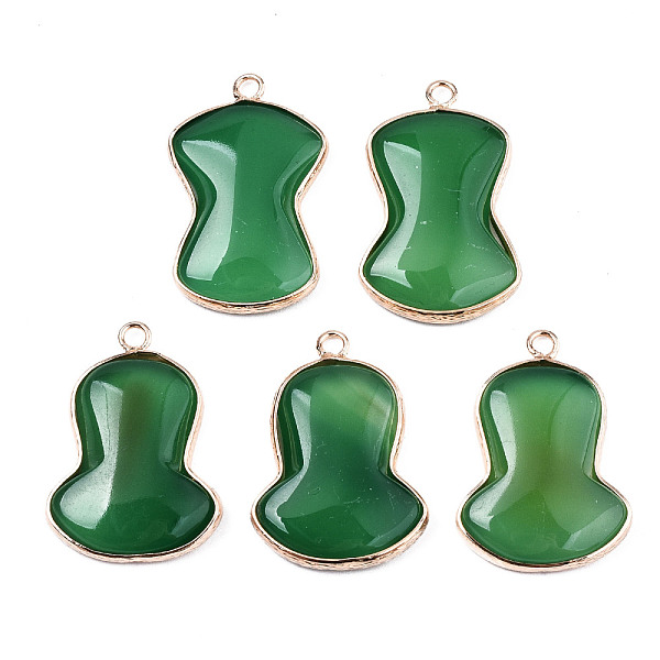 

PandaHall Natural Green Oynx Agate Pendants, with Golden Brass Edge, Twist Oval, 29.5~30.5x19~21x4~5mm, Hole: 2mm Green Onyx Agate Oval