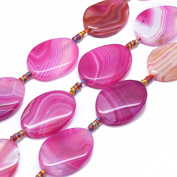 

PandaHall Natural Banded Agate/Striped Agate Beads Strands, Dyed & Heated, Twist, Fuchsia, 38~42x28~30x6~8mm, Hole: 2~2.5mm, about..., Pink