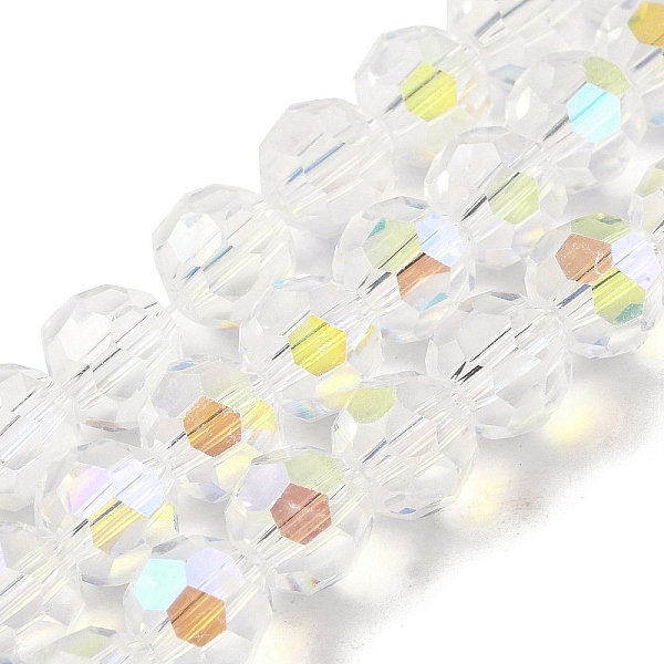 

PandaHall Electroplate Transparent Glass Beads Strands, Faceted, Round, Rainbow Plated, Clear AB, 8mm, Hole: 1mm, about 66~69pcs/strand..., White