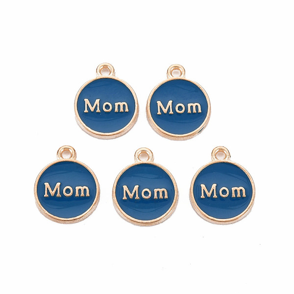 

PandaHall Alloy Enamel Charms, Cadmium Free & Lead Free, Light Gold, Flat Round with Mom, Marine Blue, 14.5x12x2mm, Hole: 1.4mm Alloy+Enamel...