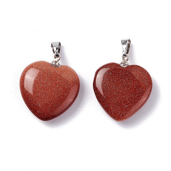 

PandaHall Synthetic Goldstone Pendants, Heart, with Brass Findings, Platinum, 22~23x20~20.5x6~7.5mm, Hole: 5x8mm Goldstone Heart