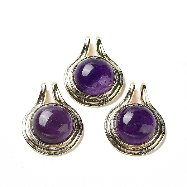 

PandaHall Natural Amethyst Pendants, Rack Plating Golden Plated Brass Half Round Charms, Cadmium Free & Lead Free, 28x22.5x10mm, Hole: 2x4mm...