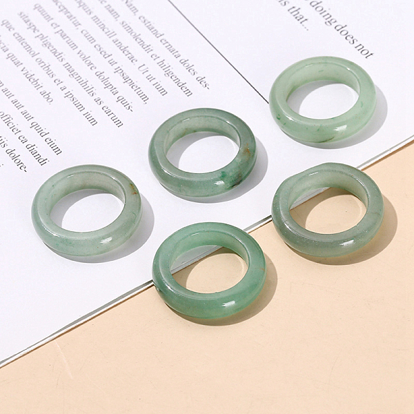 Natural Green Aventurine Plain Band Finger Rings