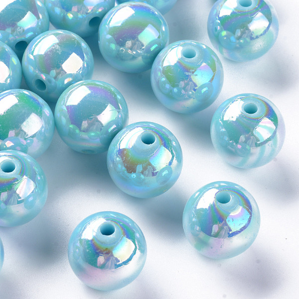 

PandaHall Opaque Acrylic Beads, AB Color Plated, Round, Sky Blue, 16x15mm, Hole: 2.8mm, about 220pcs/500g Acrylic Round