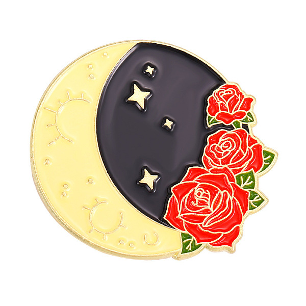 

PandaHall Spring Theme Alloy Brooches, Enamel Moon & Flower Lapel Pin, for Backpack Clothes, Golden, Red, 29x31mm Alloy+Enamel Red