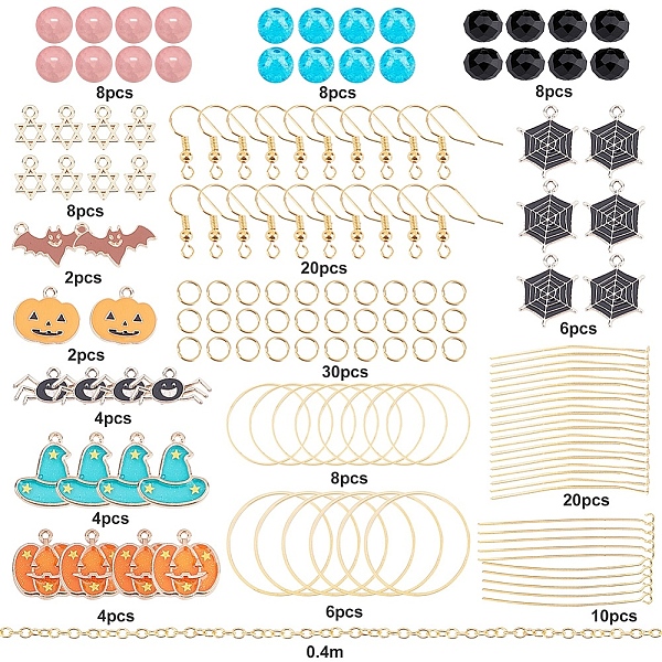

PandaHall SUNNYCLUE 188 Pcs DIY Halloween Themed Earring Making Kits, Including Alloy Pendants, Glass Beads, Brass Cable Chains & Linking...