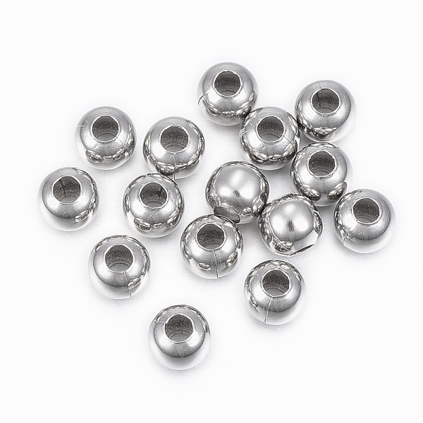 

PandaHall 304 Stainless Steel Beads, Round, Stainless Steel Color, 5x4.5mm, Hole: 2mm 304 Stainless Steel Round