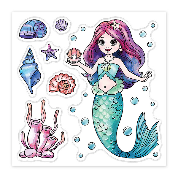 PandaHall PVC Sakura Stamp, for DIY Scrapbooking, Mermaid, 100x100mm Plastic Mermaid