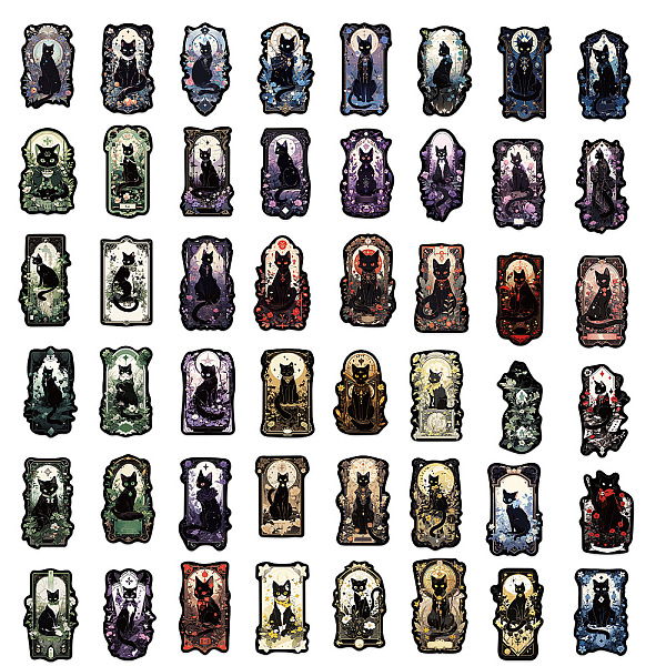 

PandaHall 50Pcs Cat Pvc Graffiti stickers for DIY Decorating Luggage, Guitar, Notebook, Black, 30~60mm Plastic Cat Shape Black