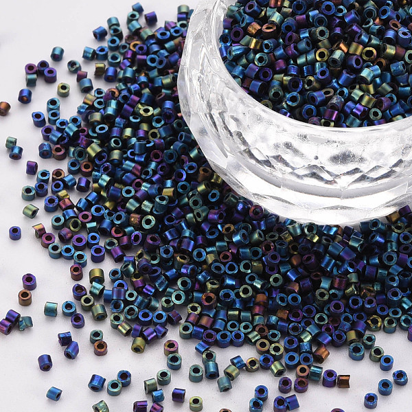 

PandaHall Frosted Plated Glass Cylinder Beads, Seed Beads, Metallic Colours, Round Hole, Marine Blue, 1.5~2x1~2mm, Hole: 0.8mm, about...