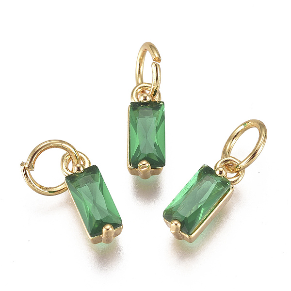 

PandaHall Brass Micro Pave Cubic Zirconia Charms, Long-Lasting Plated, with Jump Ring, Real 18K Gold Plated, Rectangle, Green, 10x3x3mm...