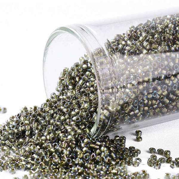 

PandaHall TOHO Round Seed Beads, Japanese Seed Beads, (271) Inside Color AB Black Diamond/Bronze Lined, 15/0, 1.5mm, Hole: 0.7mm, about..., Gray