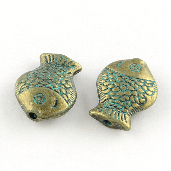 

PandaHall Fish Zinc Alloy Beads, Cadmium Free & Lead Free, Antique Bronze & Green Patina, 14x10.5x4.5mm, Hole: 1.5mm Alloy Fish