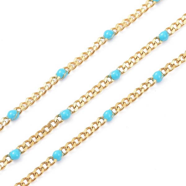 

PandaHall Ion Plating(IP) 304 Stainless Steel Enamel Curb Chains, with Spool, Soldered, Faceted, Cyan, 2.5x2x0.8mm, 32.80Feet/roll(10m/roll)...