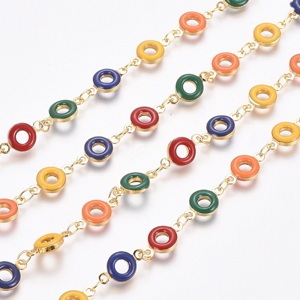 

PandaHall Handmade Brass Beaded Chains, with Enamel and Spool, Soldered, Long-Lasting Plated, Donut, Colorful, Real 18K Gold Plated...