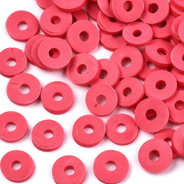 PandaHall Handmade Polymer Clay Beads, for DIY Jewelry Crafts Supplies, Disc/Flat Round, Heishi Beads, Deep Pink, 6x1mm, Hole: 2mm, about...