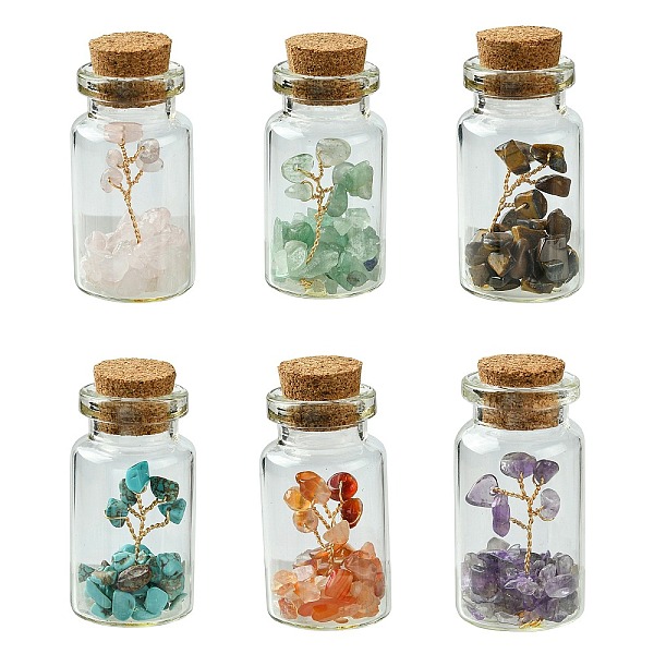 

PandaHall Transparent Glass Wishing Bottle Decoration, Wicca Gem Stones Balancing, with Tree of Life Synthetic & Natural Mixed Gemstone..., Clear