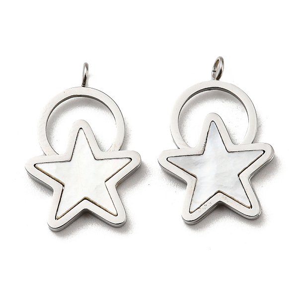 

PandaHall 304 Stainless Steel Shell Pendants, Star Charms, Stainless Steel Color, 19.5x13x2mm, Hole: 1.8mm Shell Star