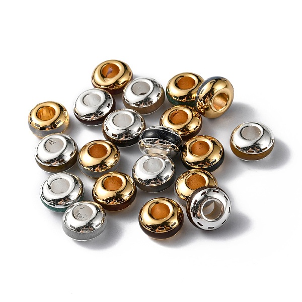 

PandaHall Brass European Beads, with Gemstone, Large Hole Beads, Rondelle, Platinum & Golden, 14x8mm, Hole: 5.5mm Brass Rondelle