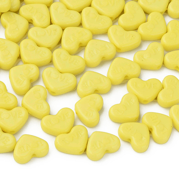 

PandaHall Opaque Acrylic Beads, Dyed, Heart with Word Love, Yellow, 10x13.5x4.5mm, Hole: 1.8mm, about 2300pcs/500g Acrylic Heart Yellow