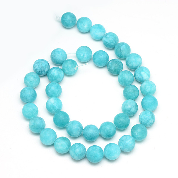 

PandaHall Natural White Jade Bead Strands, Dyed, Frosted, Round, Dark Turquoise, 10~11mm, Hole: 1.5mm, about 38~39pcs/strand, 14.9 inch..., Cyan