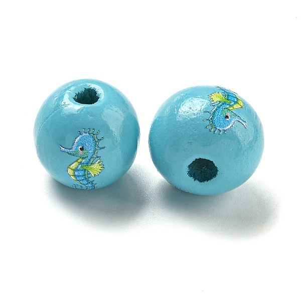 

PandaHall Natural Wood European Beads, Ocean Theme Printed lotus Beads, Large Hole Beads, Sky Blue, Sea Horse, 16x15mm, Hole: 4mm Wood Sea...
