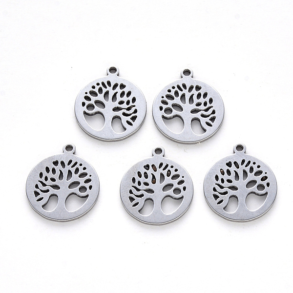 

PandaHall 304 Stainless Steel Pendants, Laser Cut, Flat Round with Tree of Life, Stainless Steel Color, 17.4x13.8x1mm, Hole: 1mm 304...