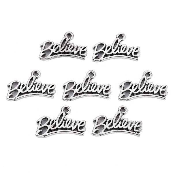 

PandaHall Tibetan Style Alloy Pendants, Cadmium Free & Lead Free, Word Believe, Antique Silver, 13x20.5x1.5mm, Hole: 1.6mm Alloy Word