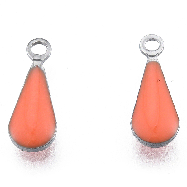

PandaHall 304 Stainless Steel Enamel Charms, Stainless Steel Color, Teardrop, Light Salmon, 12x4.5x2mm, Hole: 1.2mm Stainless Steel+Enamel...
