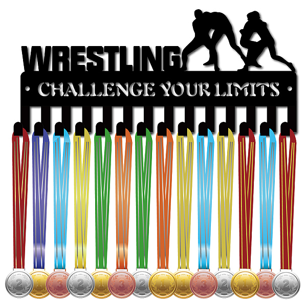 

PandaHall CREATCABIN Wrestling Medal Holder Medal Hanger Display Rack Sports Hanging Athlete Awards Iron Small Wall Mount Decor with 14..., Black
