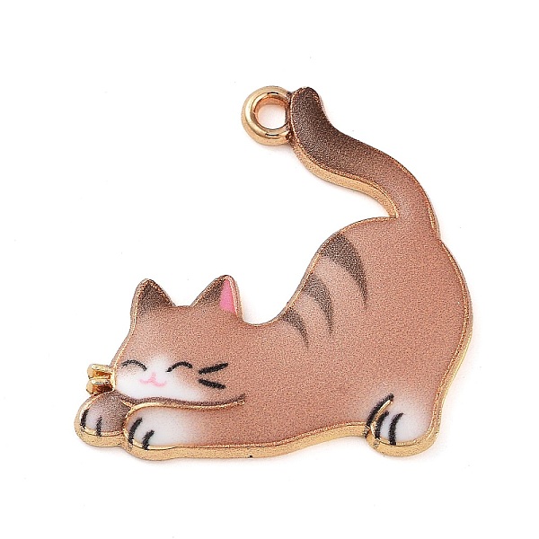

PandaHall Rack Plating Alloy Enamel Pendants, Golden, Cat Charm, Dark Salmon, 25x25x25mm, Hole: 2mm Alloy+Enamel Cat Shape