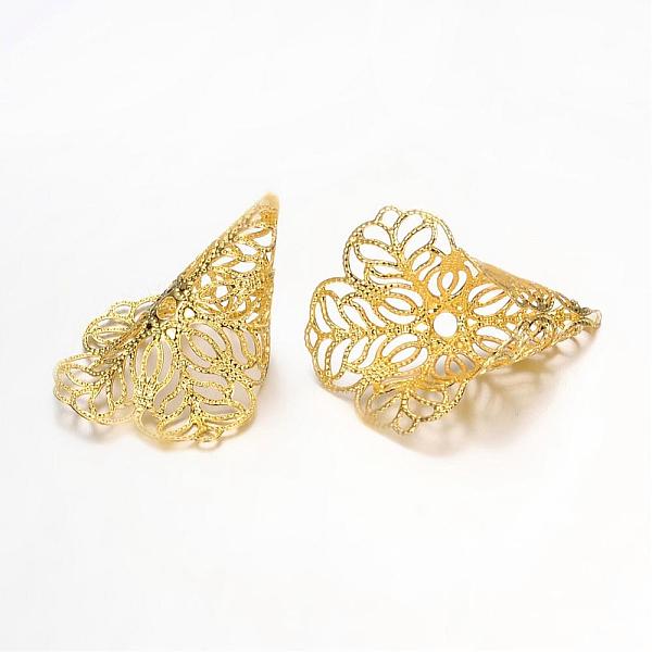 

PandaHall Brass Bead Cone, Hollow Flower, Light Gold, 28x20x16mm Brass