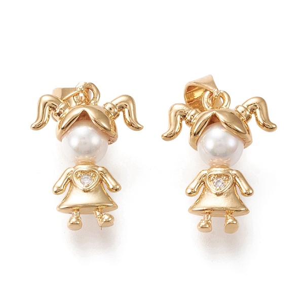 

PandaHall Brass Micro Pave Clear Cubic Zirconia Pendants, with Shell Pearl, Long-Lasting Plated, Girl, Real 18K Gold Plated, 17x12.5x6.5mm...